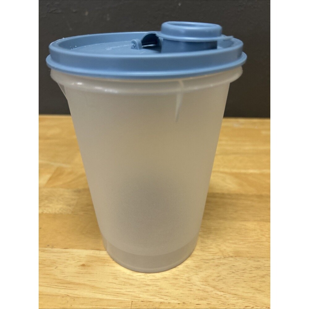 Vintage Tupperware #563 Sheer Clear Container Blue Pour Spout Lid
